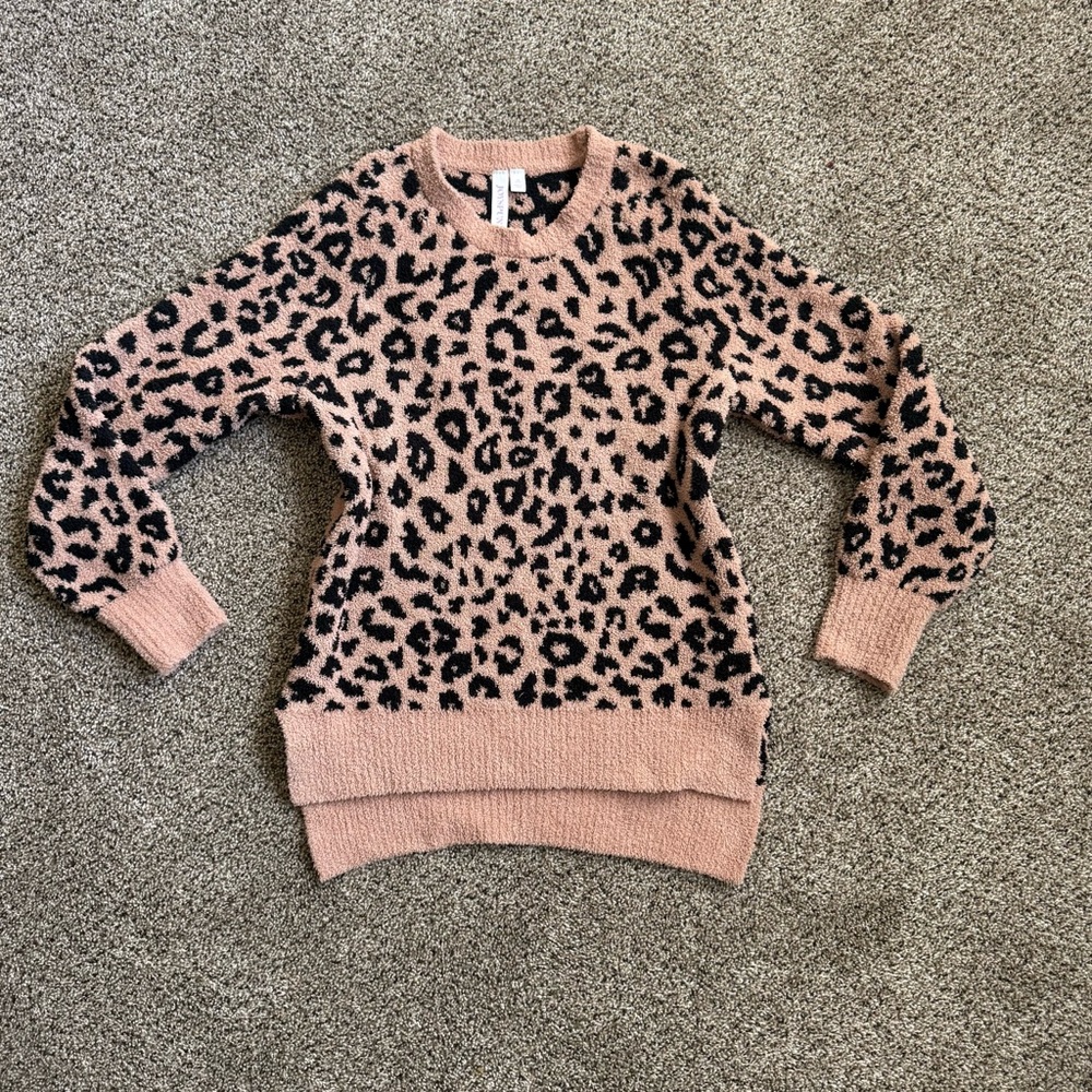 Leopard Print Crewneck Sweater in Blush and Black